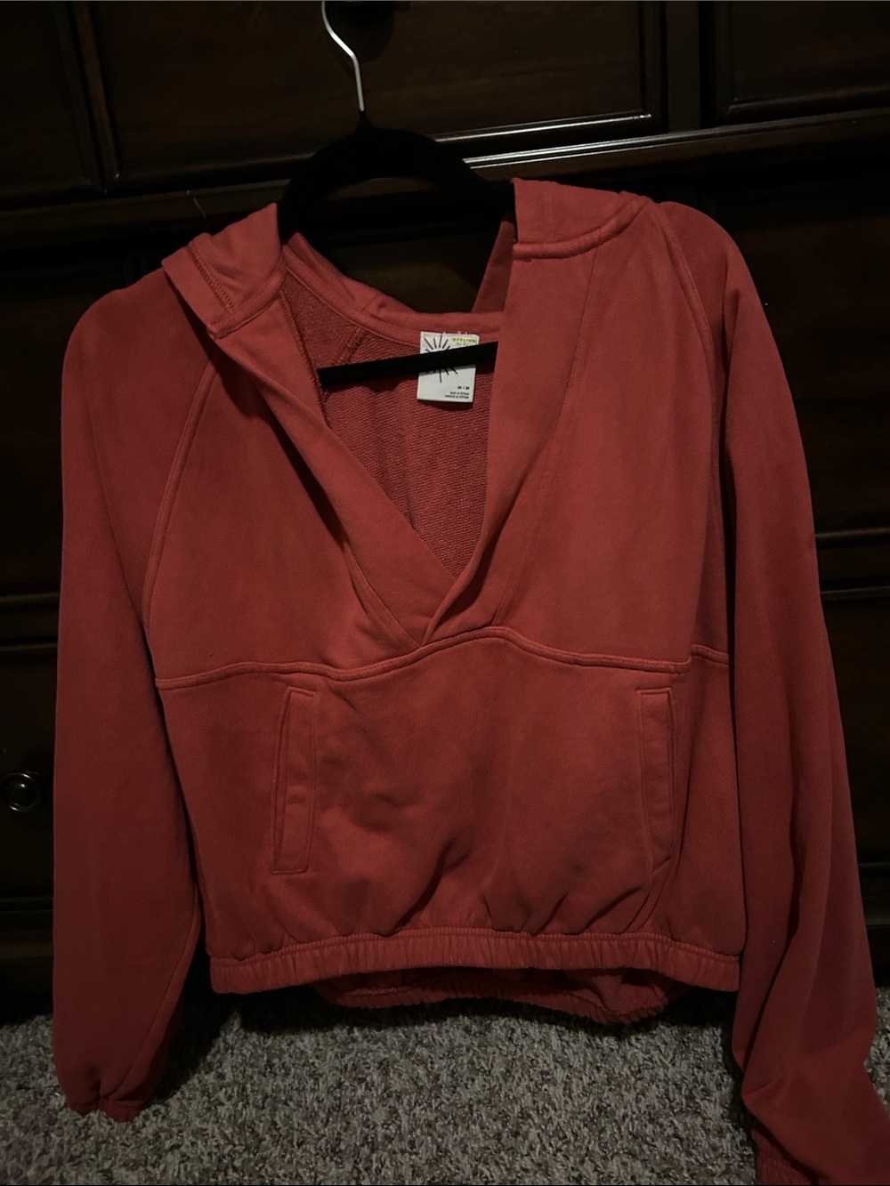 aerie Rust V‑Neck Hooded Pullover